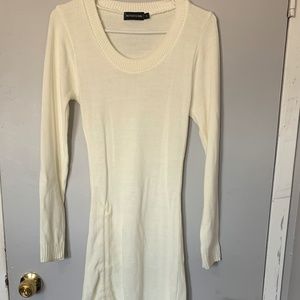 Cream Long Sleeve Ruched Asymmetric Knitted Dress